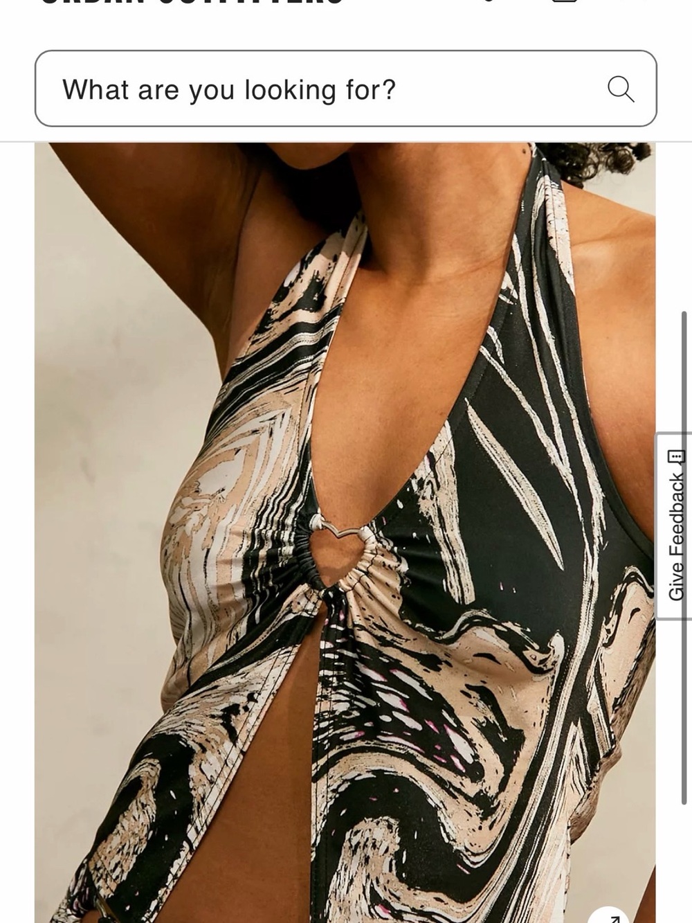 Urban Outfitters Black and Cream Marble-Print Halter Bikini Top